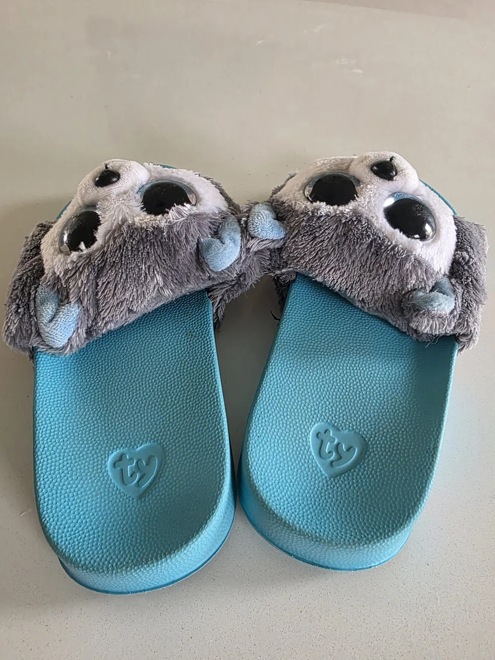 Ty Kids Plush Husky Slide Sandals - Turquoise and Gray